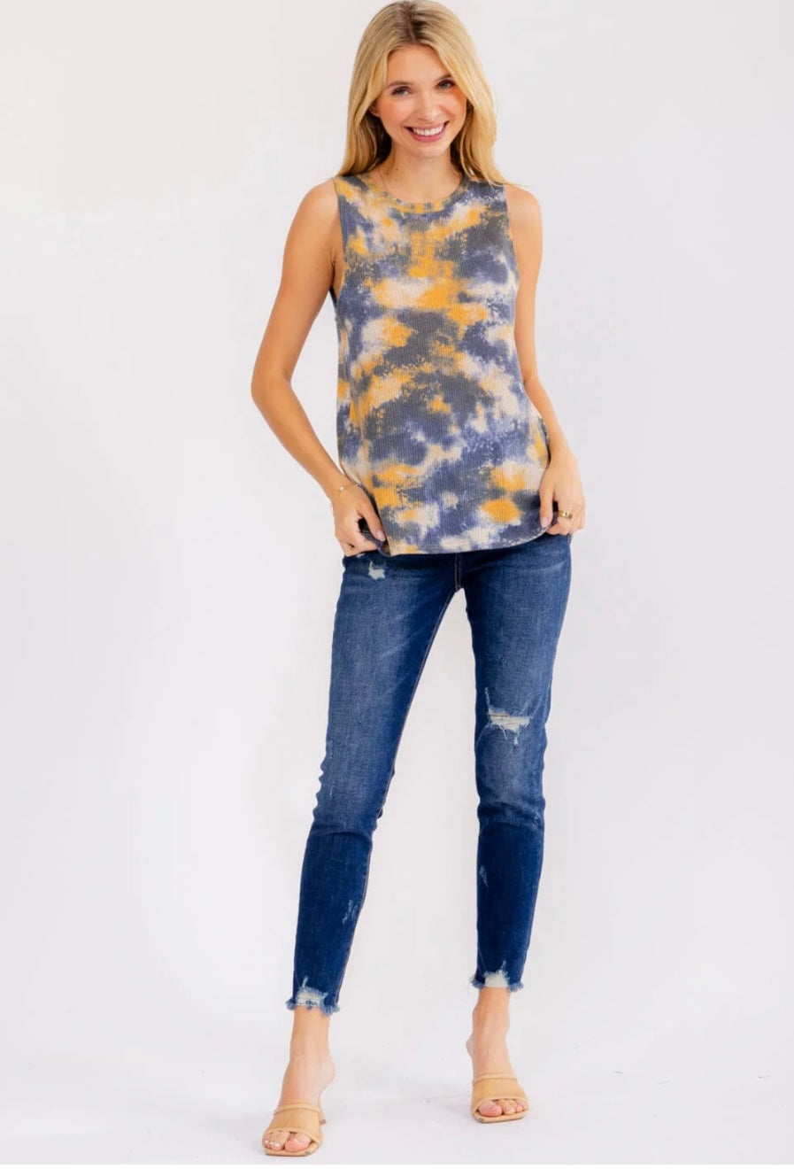 WOMEN'S SLEEVELESS V-NECK TIE DYE TANK TOP
