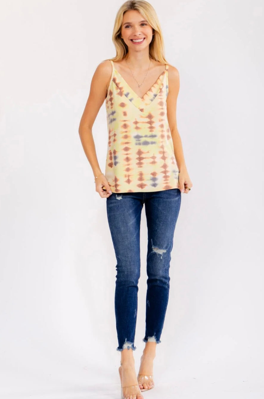 WOMEN'S SLEEVELESS V-NECK TIE DYE TANK TOP