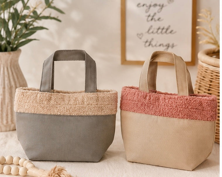 Japanese Mini Fleece-Trim Tote Bag
