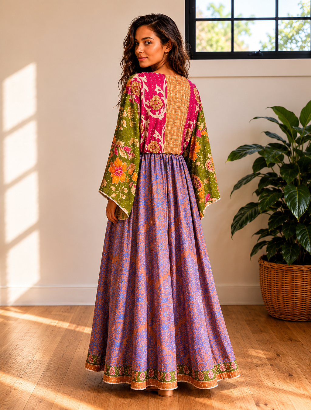 Oh It’s Bananas multicolor Kantha Dress ￼