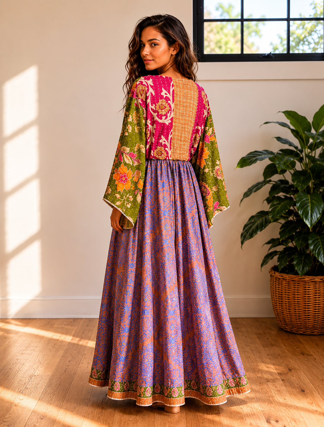 Oh It’s Bananas multicolor Kantha Dress ￼