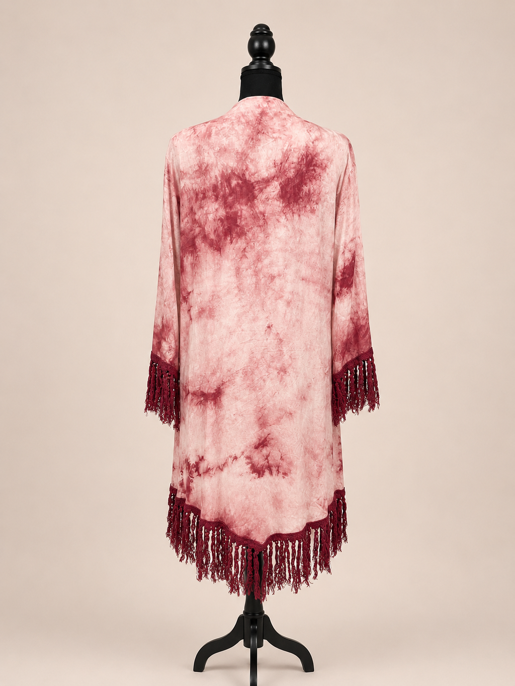 By: Entro - size small pink tie-dye with fringe kimono cardigan