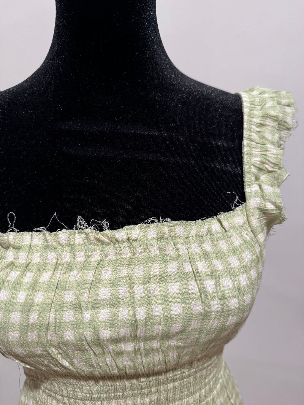 Green checkered dress distressed look, new with tag