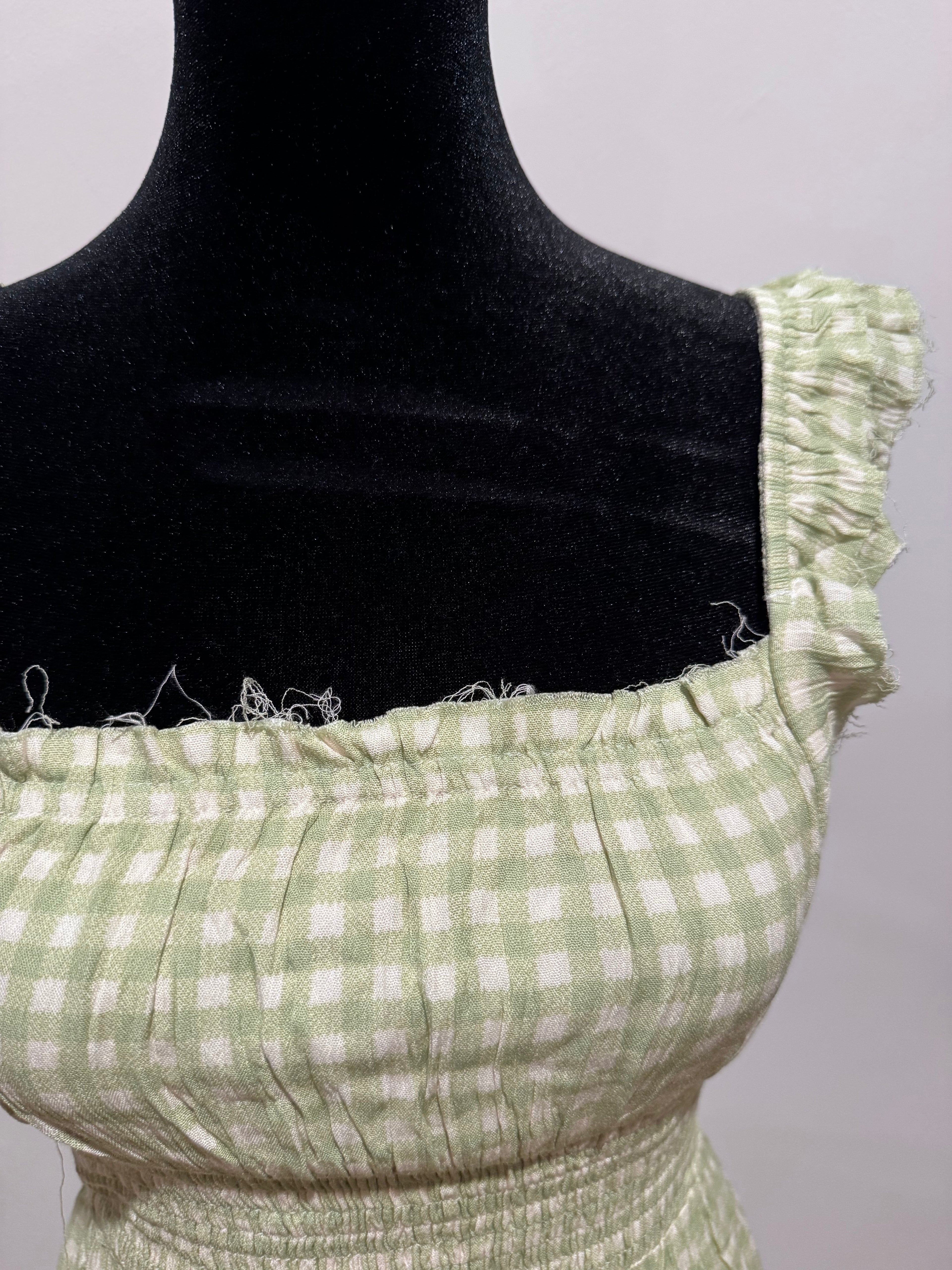 Green checkered dress distressed look, new with tag