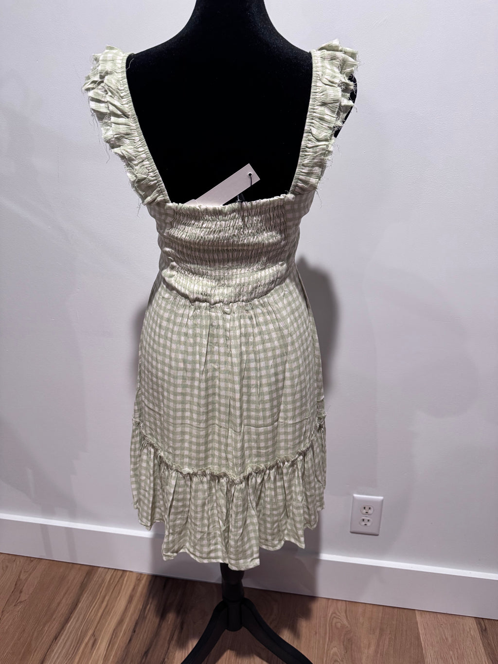 Green checkered dress distressed look, new with tag