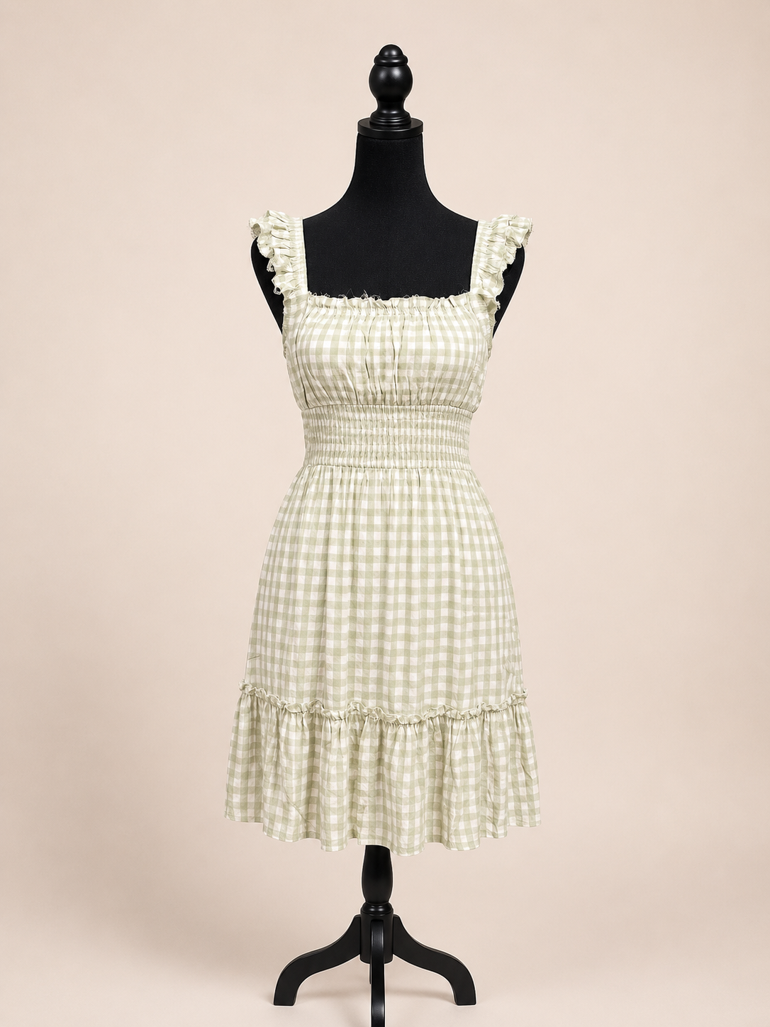 Green checkered dress distressed look, new with tag