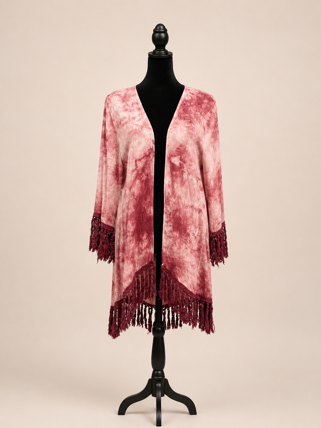 By: Entro - size small pink tie-dye with fringe kimono cardigan