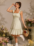 Green checkered dress distressed look, new with tag