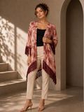 By: Entro - size small pink tie-dye with fringe kimono cardigan
