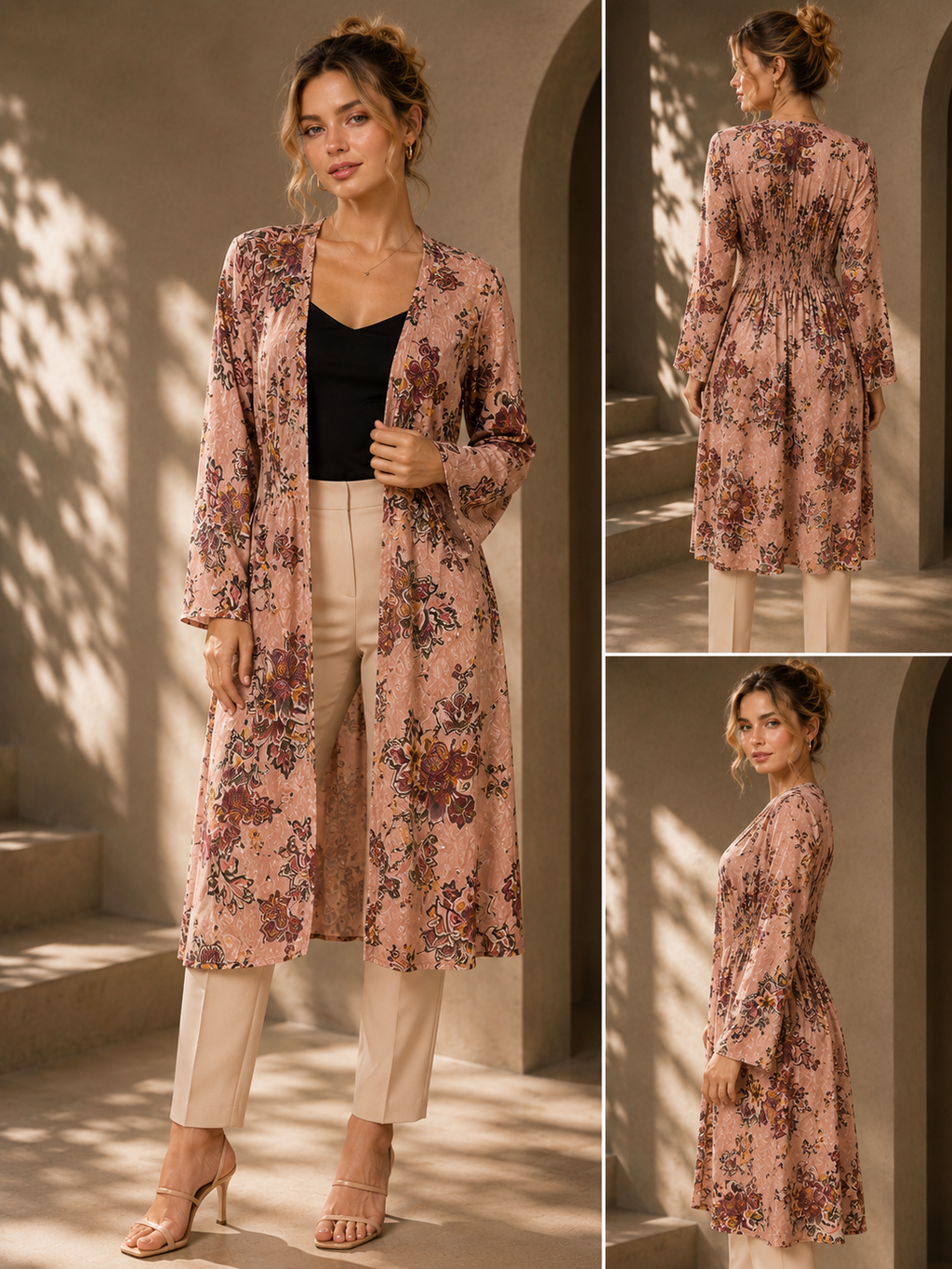 Pink flower cardigan, kimono robe small