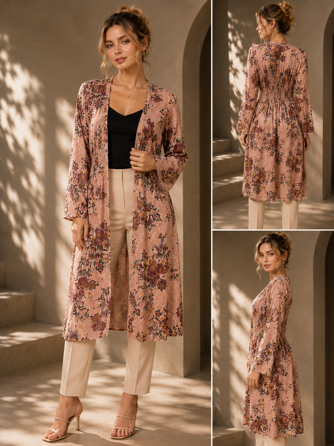 Pink flower cardigan, kimono robe small