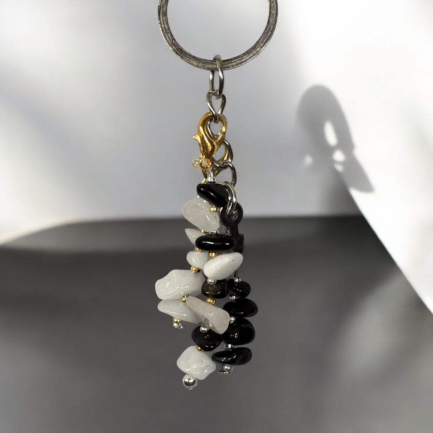 Black & White Gemstone Cluster Keychain