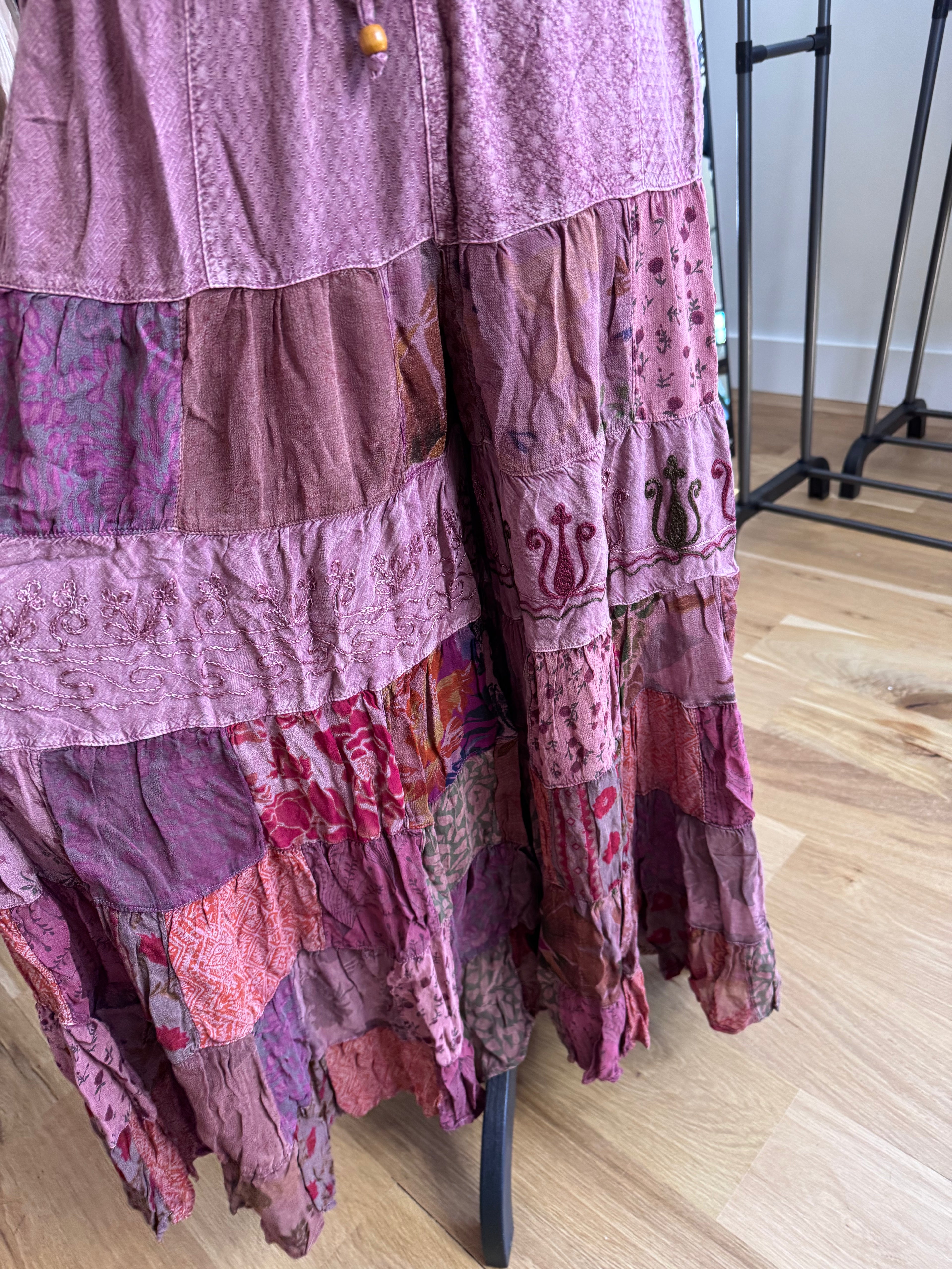 Young Threads - Boho Artisan Tiered Patchwork Wide-Leg Pants