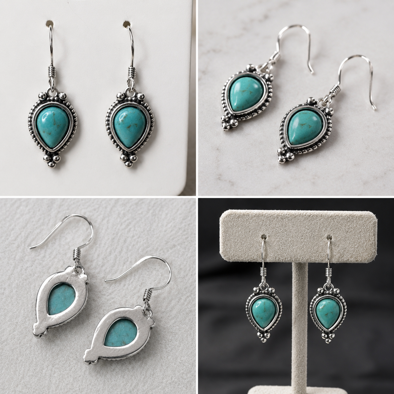 Turquoise Dangle Earrings, Sterling Silver