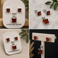 Sterling Silver CZ Garnet set Earrings and Pendant