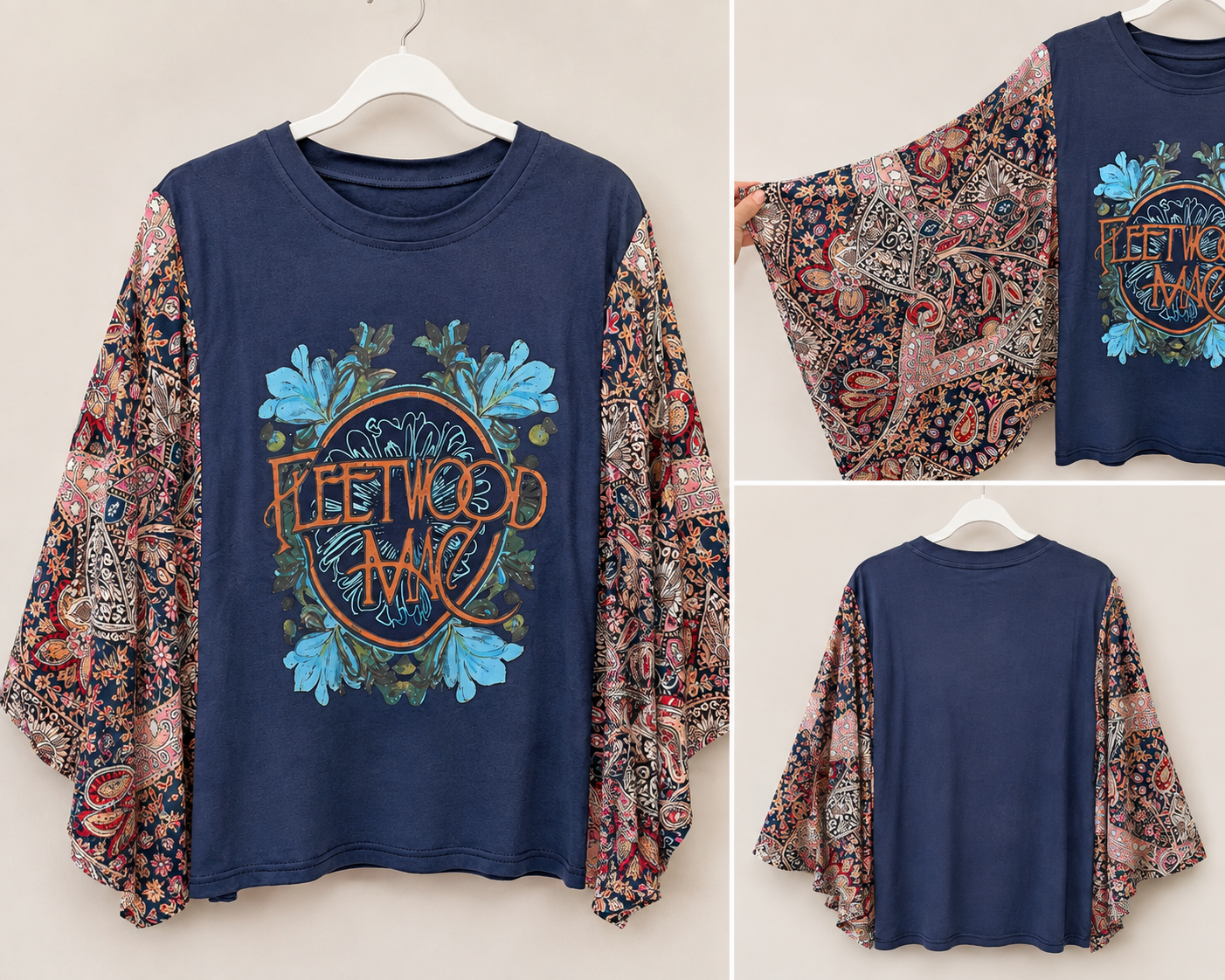 Pink Floyd / Fleetwood Mac Batwing Sleeve Graphic Top