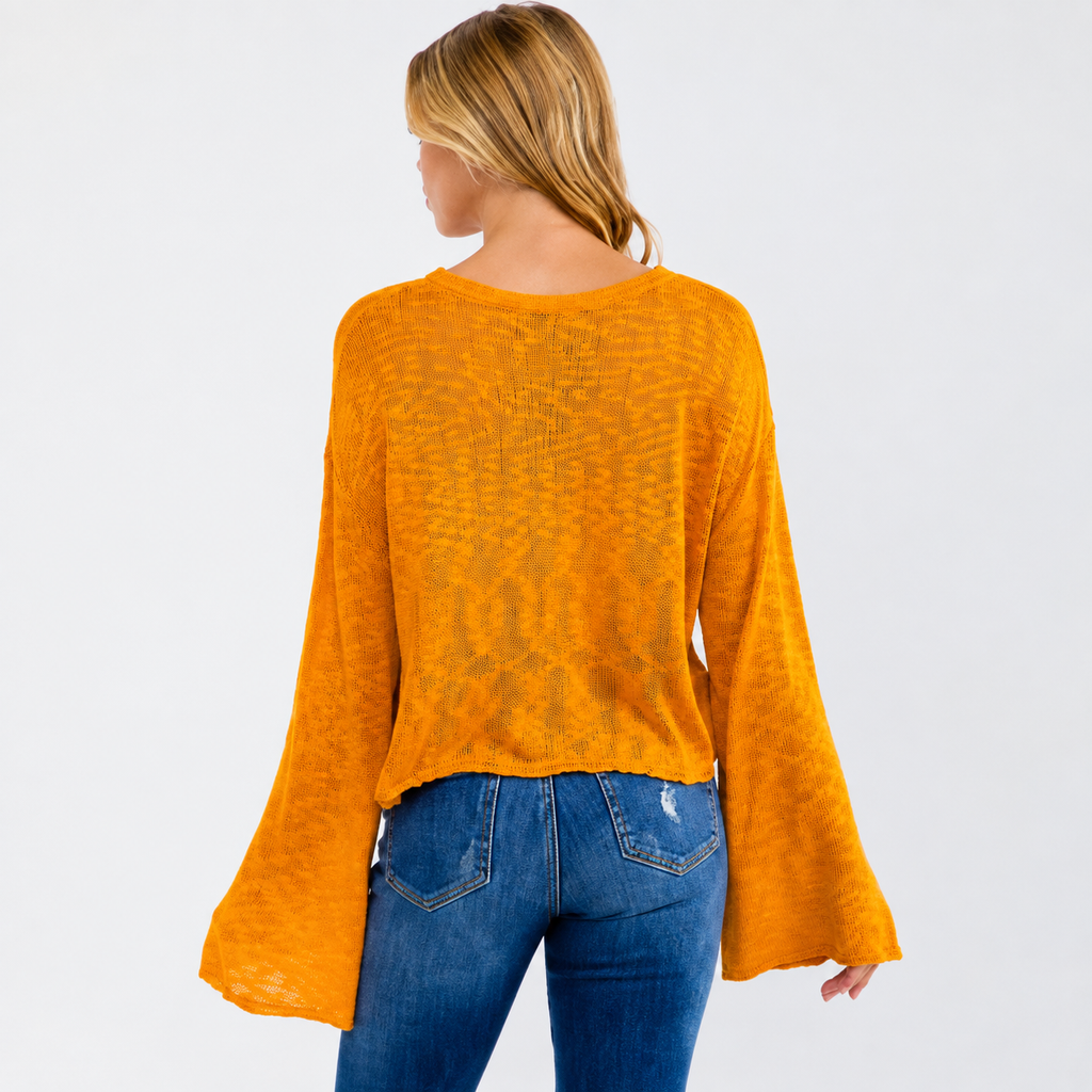 WOMEN'S LONG BELL SLEEVE LIPS PRINT KNIT TOP