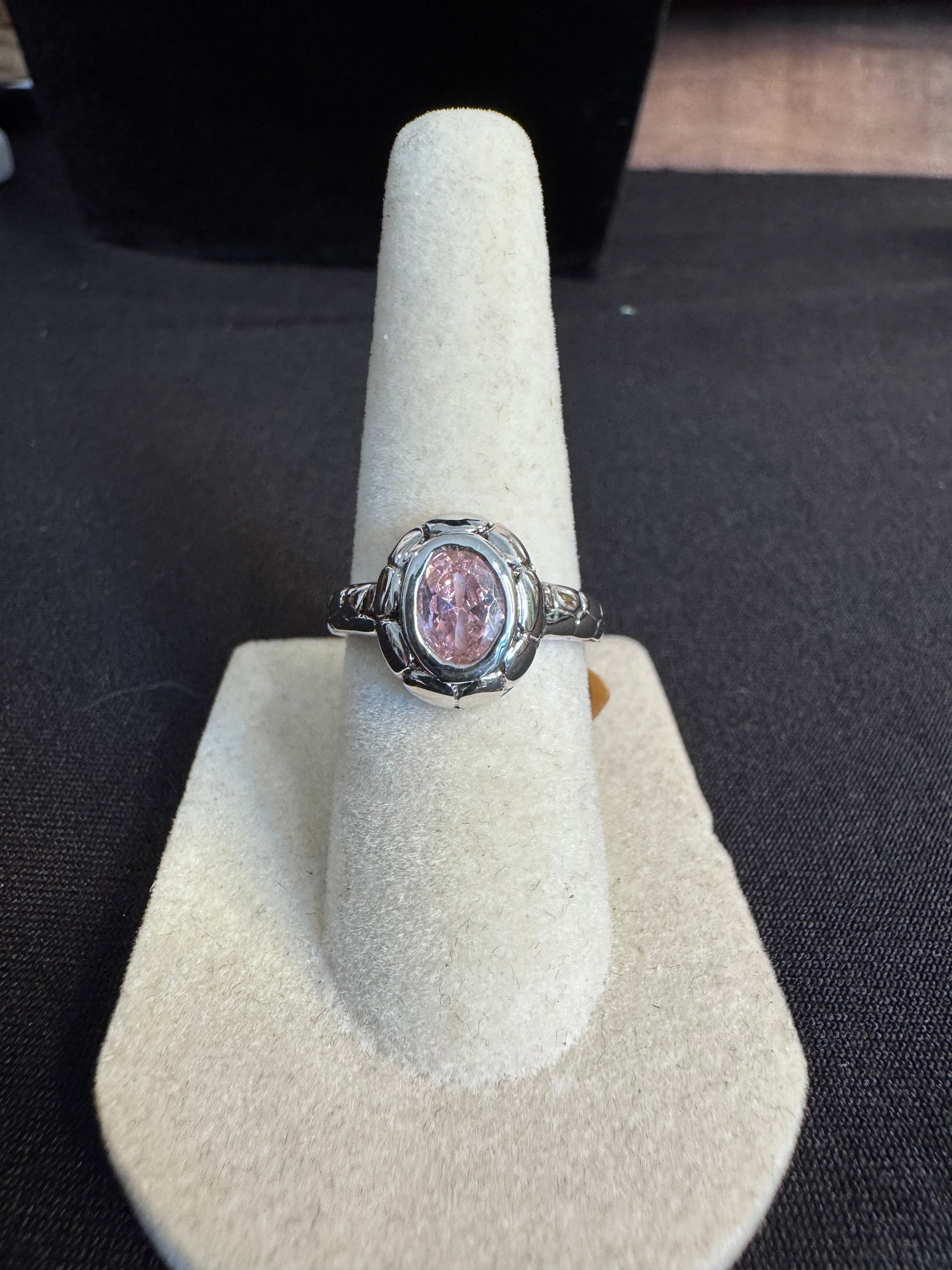 Sterling Silver Pink CZ Oval Statement Ring