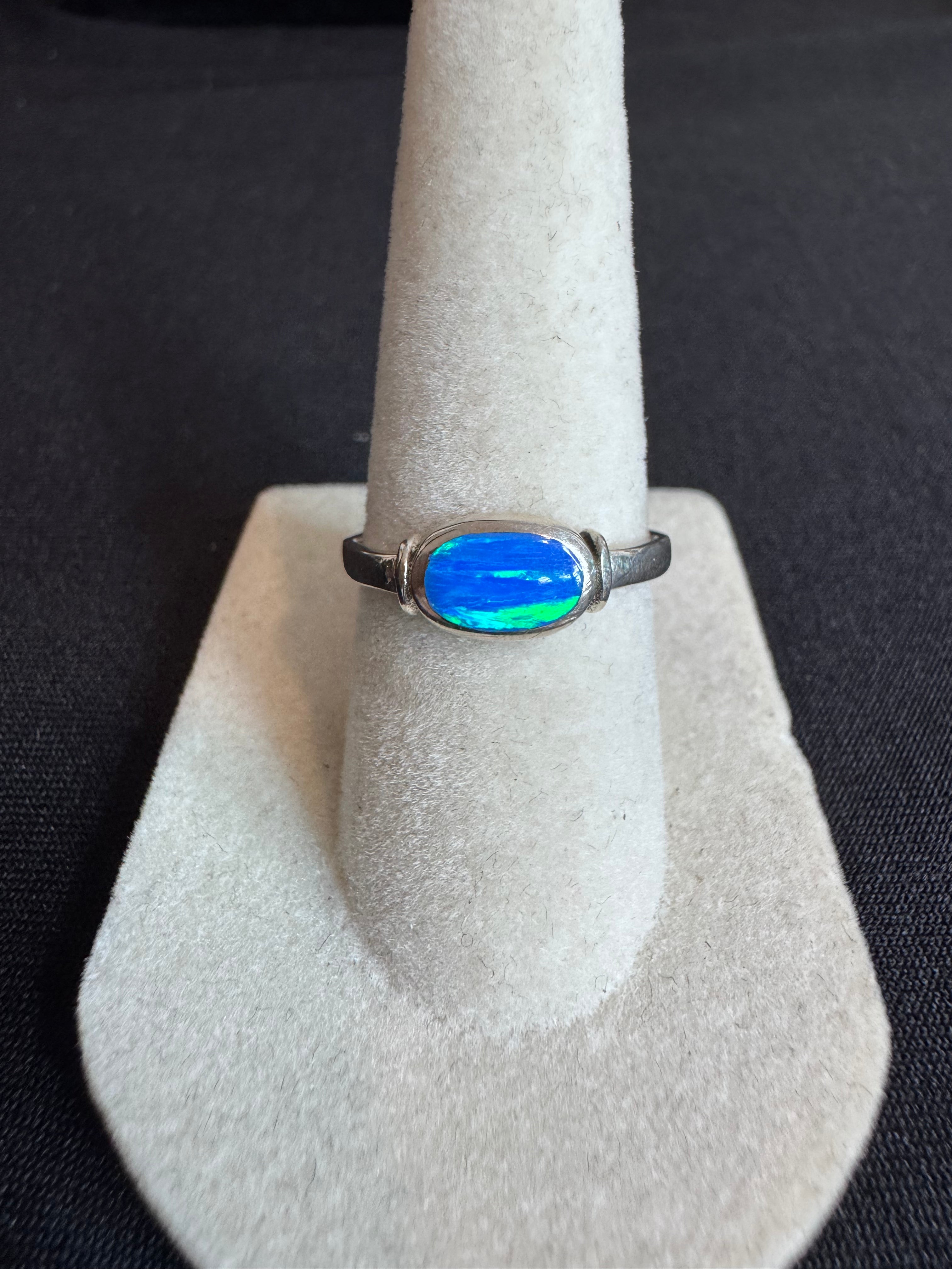 Sterling Silver Blue & Green Lab Opal Ring