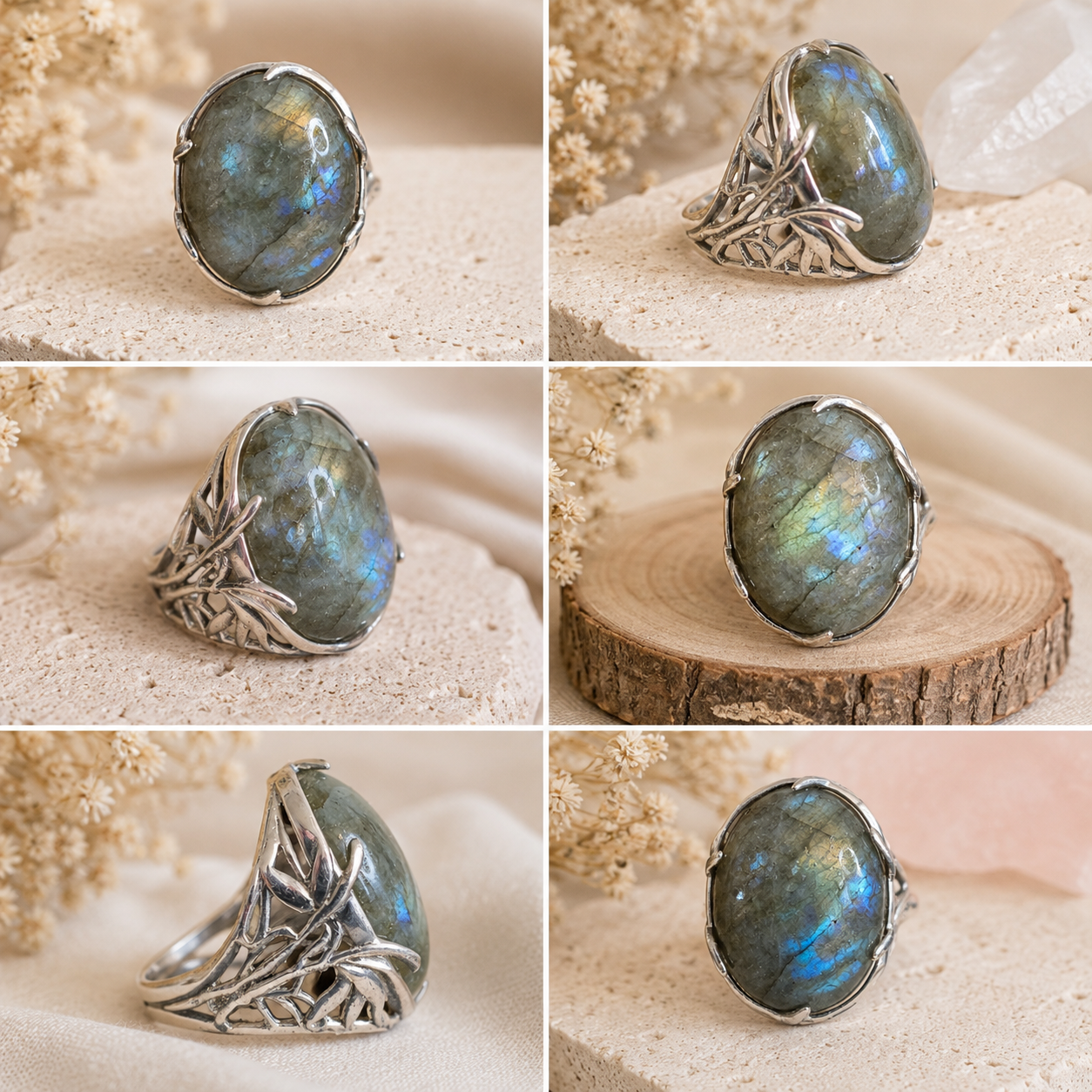 Sterling Silver Labradorite Statement Ring – Size 6