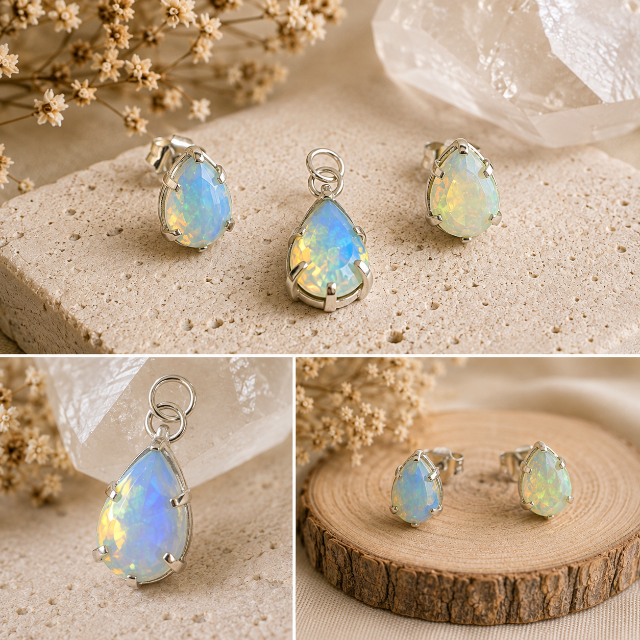 Genuine Ethiopian Opal Sterling Silver Jewelry Set – Handcrafted