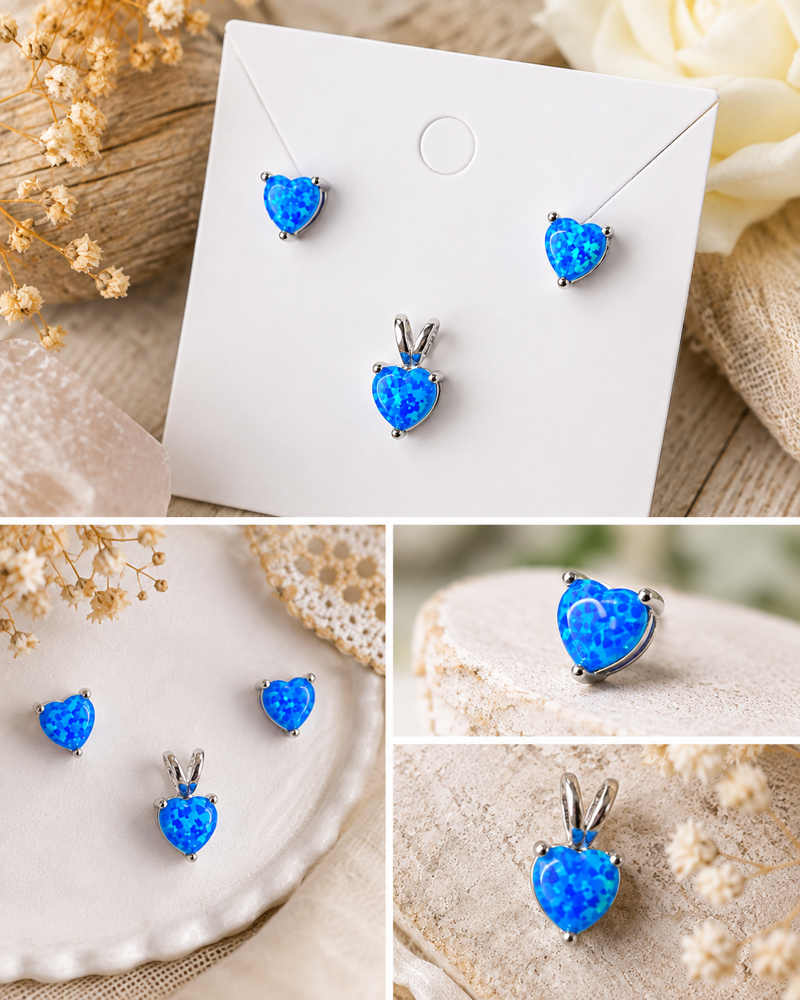 Blue Heart Earrings and Pendant Set