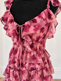 STORIA Romantic Floral Ruffle Maxi Dress – Pink & Burgundy