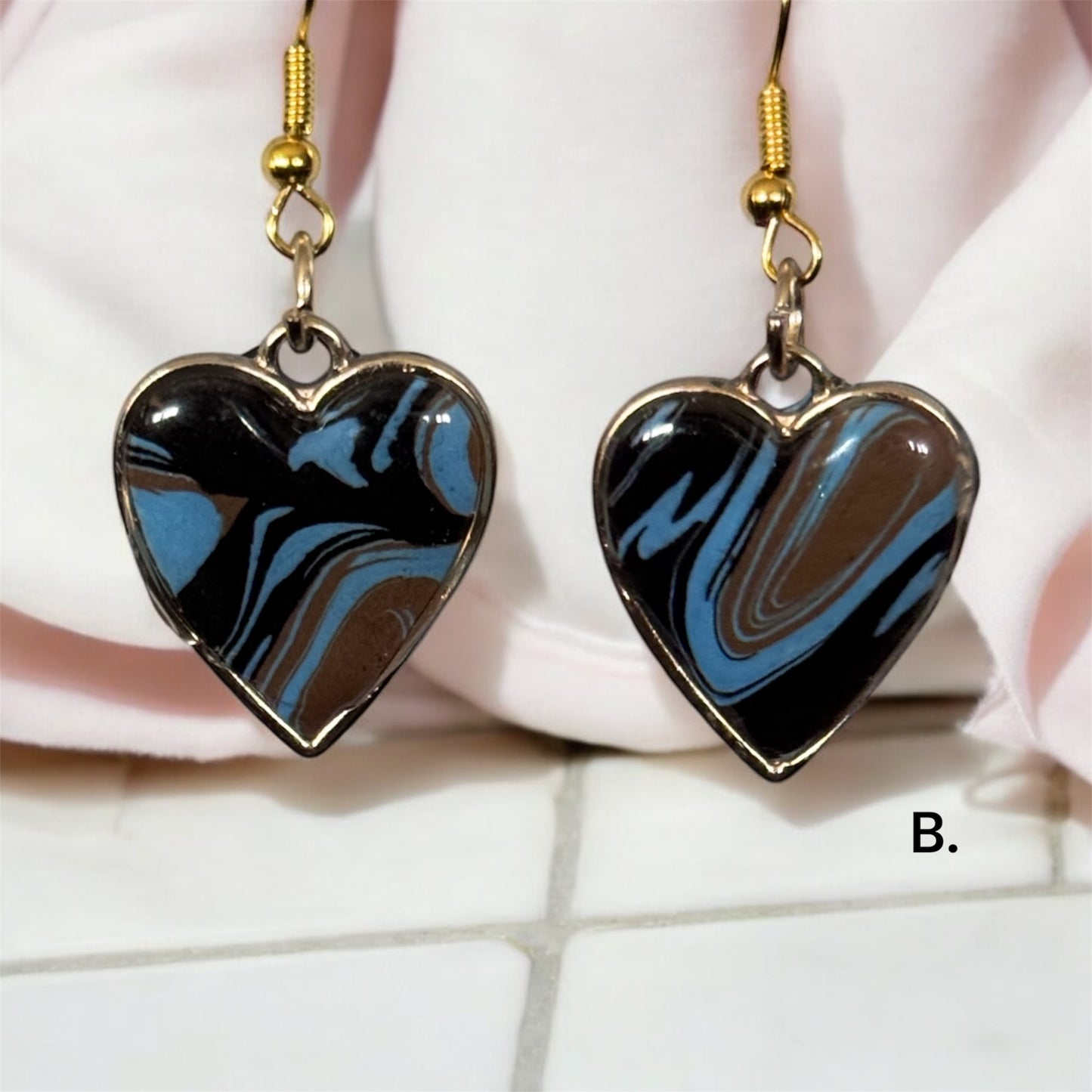 Swirled Heart” Handmade Polymer Clay Earrings