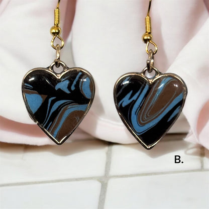 Swirled Heart” Handmade Polymer Clay Earrings