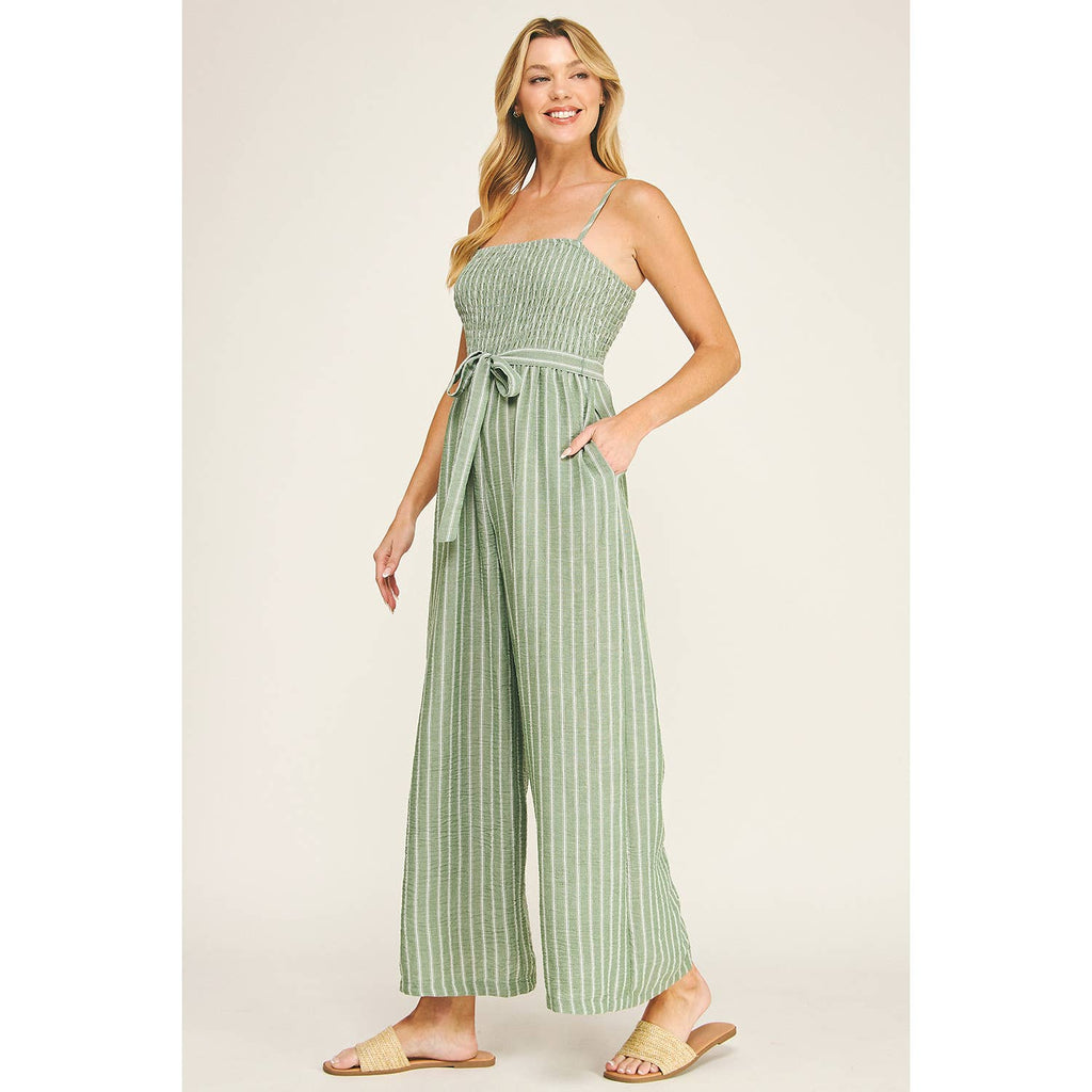 Winslow Collection - COASTAL STRIPE SMOCKED WIDE LEG JUMPSUIT