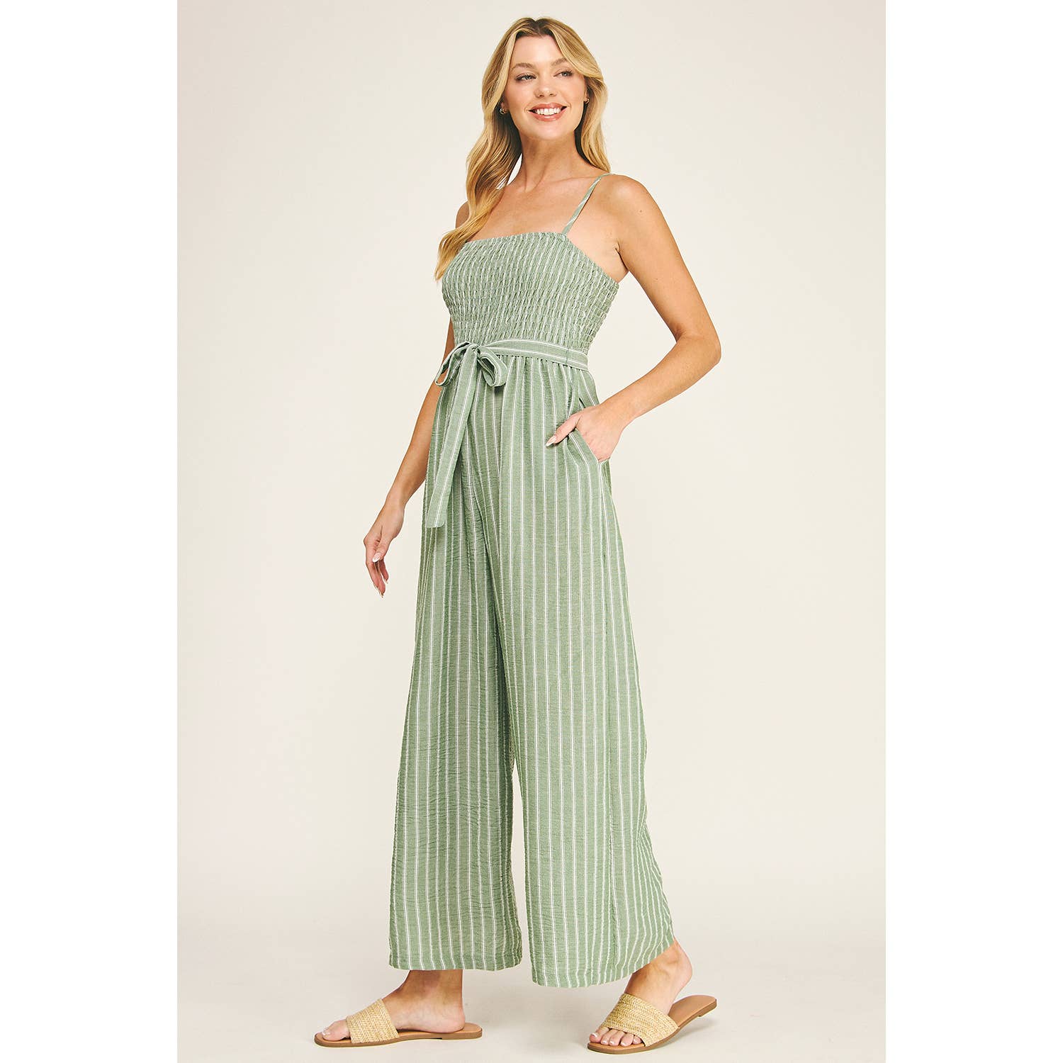 Winslow Collection - COASTAL STRIPE SMOCKED WIDE LEG JUMPSUIT