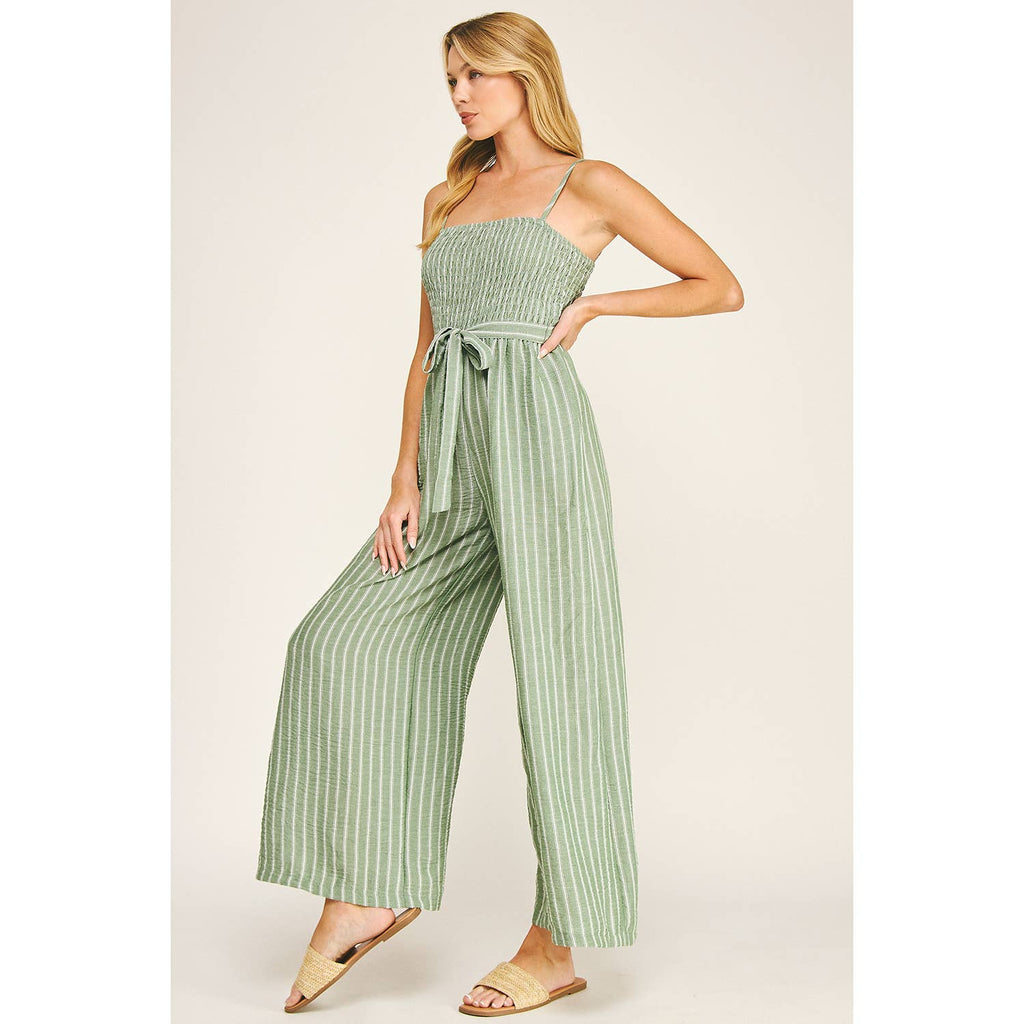 Winslow Collection - COASTAL STRIPE SMOCKED WIDE LEG JUMPSUIT