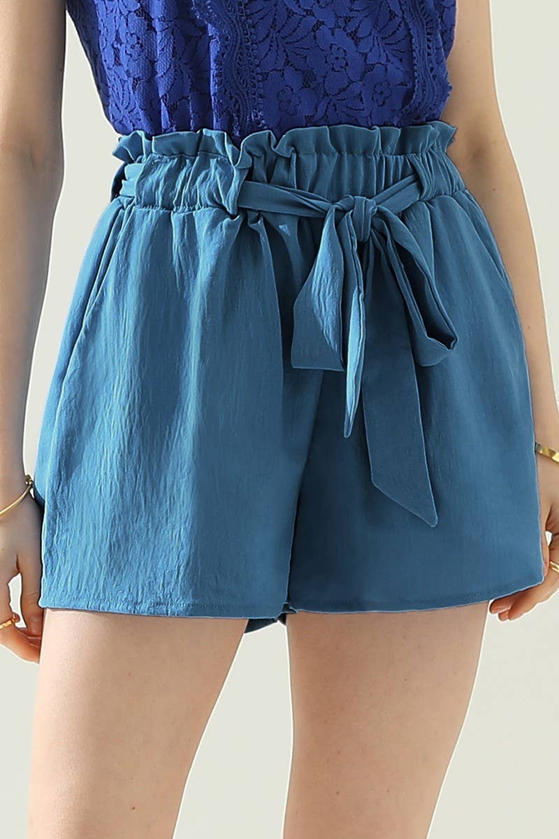 HIGH WAIST SHORTD WITH BELT AND SLANT POCKETS: TEAL
