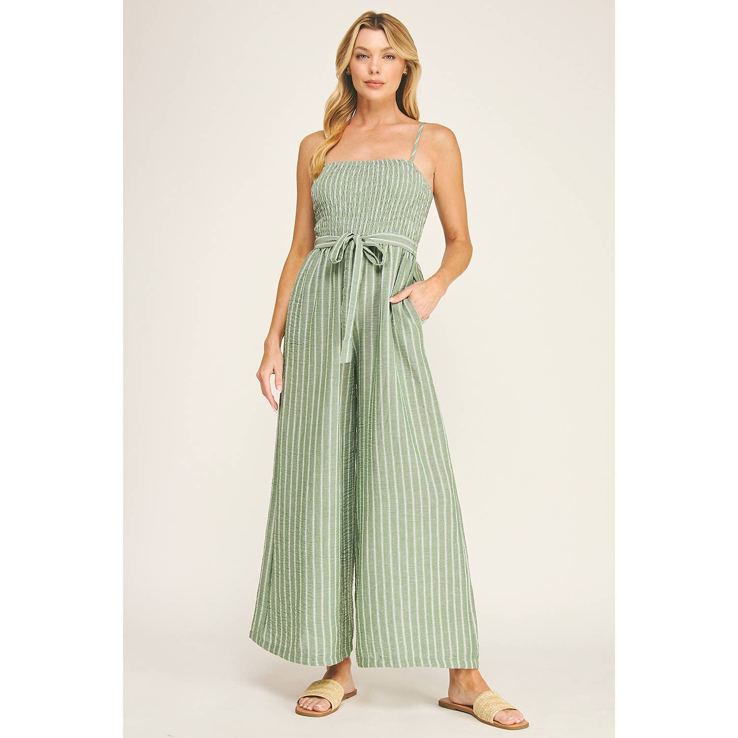 Winslow Collection - COASTAL STRIPE SMOCKED WIDE LEG JUMPSUIT