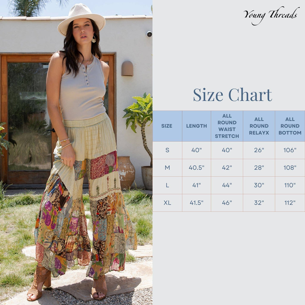 Young Threads - Boho Artisan Tiered Patchwork Wide-Leg Pants