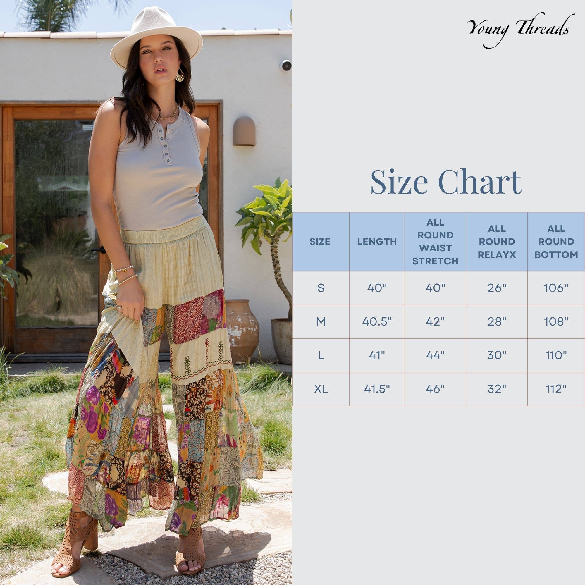Young Threads - Boho Artisan Tiered Patchwork Wide-Leg Pants