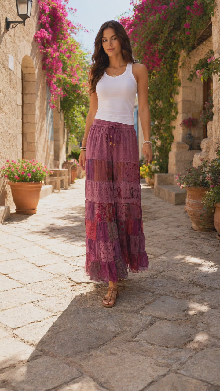 Young Threads - Boho Artisan Tiered Patchwork Wide-Leg Pants