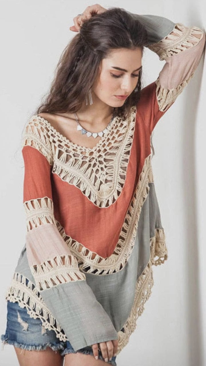 Funkyrel® Atzbranding Limited - Crosa - Bohemian Loose Beach Cover-Up: ORANGE / AVERAGE